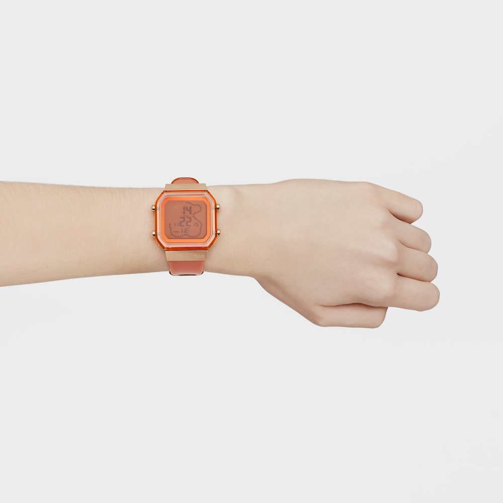 Salmon-colored polycarbonate and rose-colored IPRG steel digital Watch D-BEAR Fresh