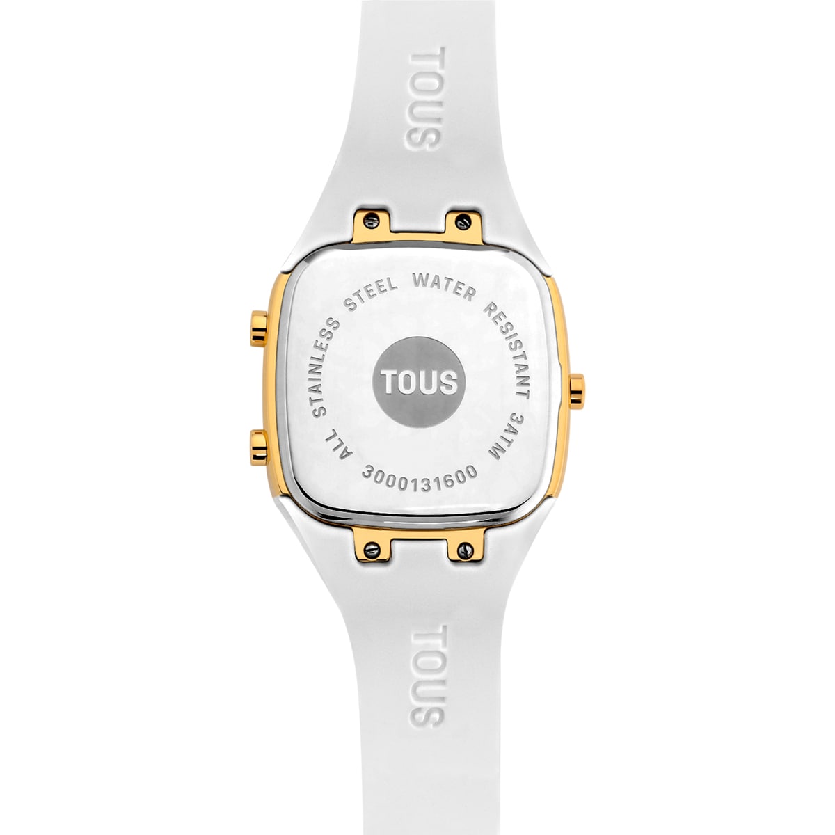 Reloj digital con correa de silicona en color blanco y caja de acero IPG dorado TOUS B-Time