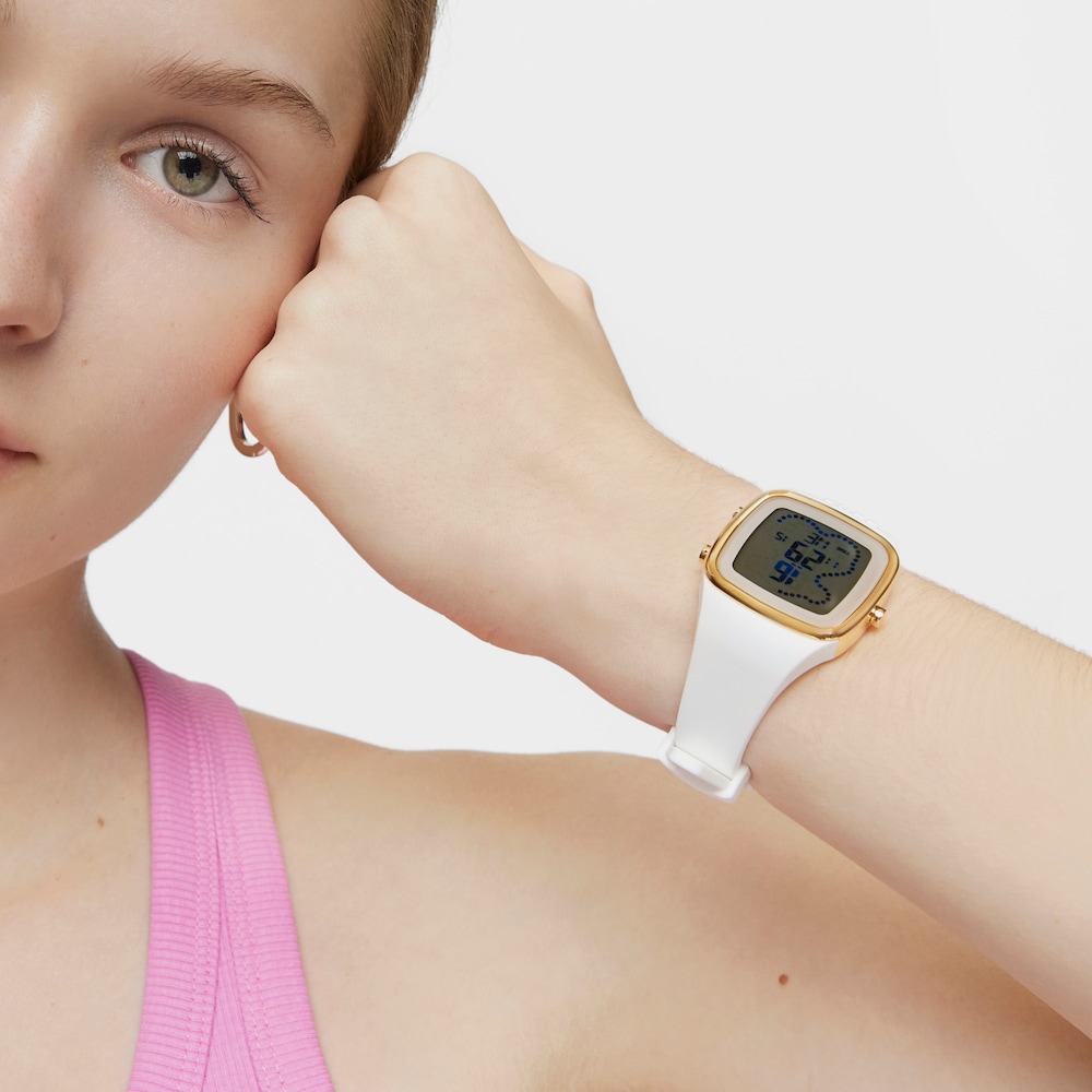 Digital Watch with white silicone strap and gold-colored IPG steel case TOUS B-Time