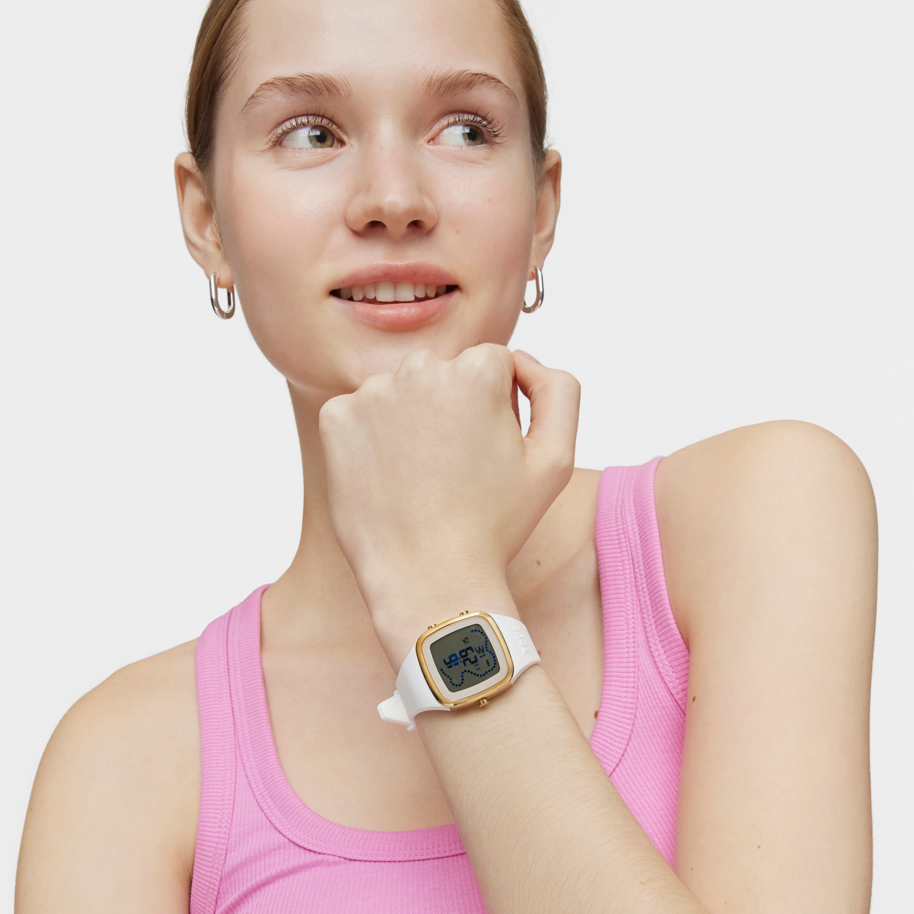 Digital Watch with white silicone strap and gold-colored IPG steel case TOUS B-Time