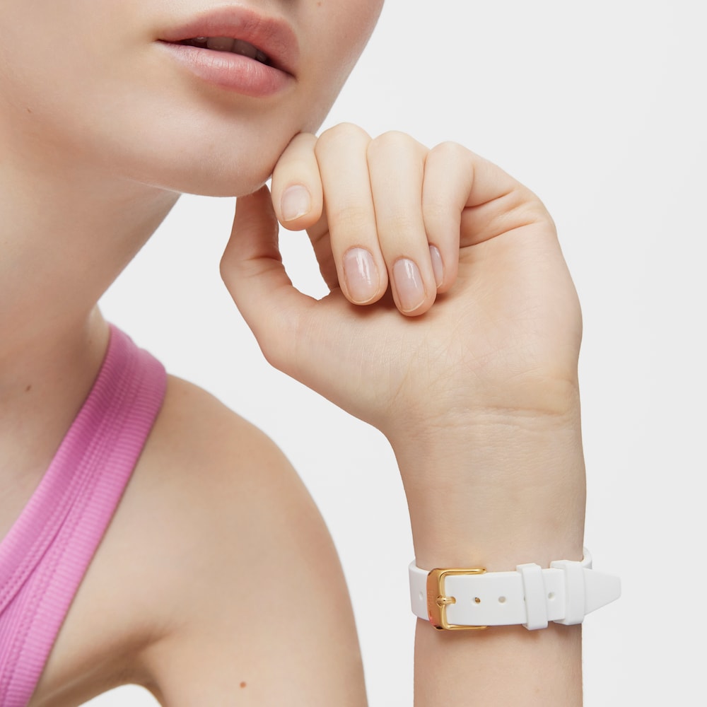 Digitaluhr TOUS B-Time mit Armband aus wei&szlig;em Silikon und goldfarbenem IPG-Stahlgeh&auml;use