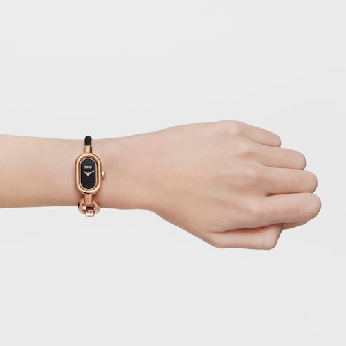 Analog Watch with black IP steel bracelet and rose-colored IPRG steel case TOUS Hold Oval