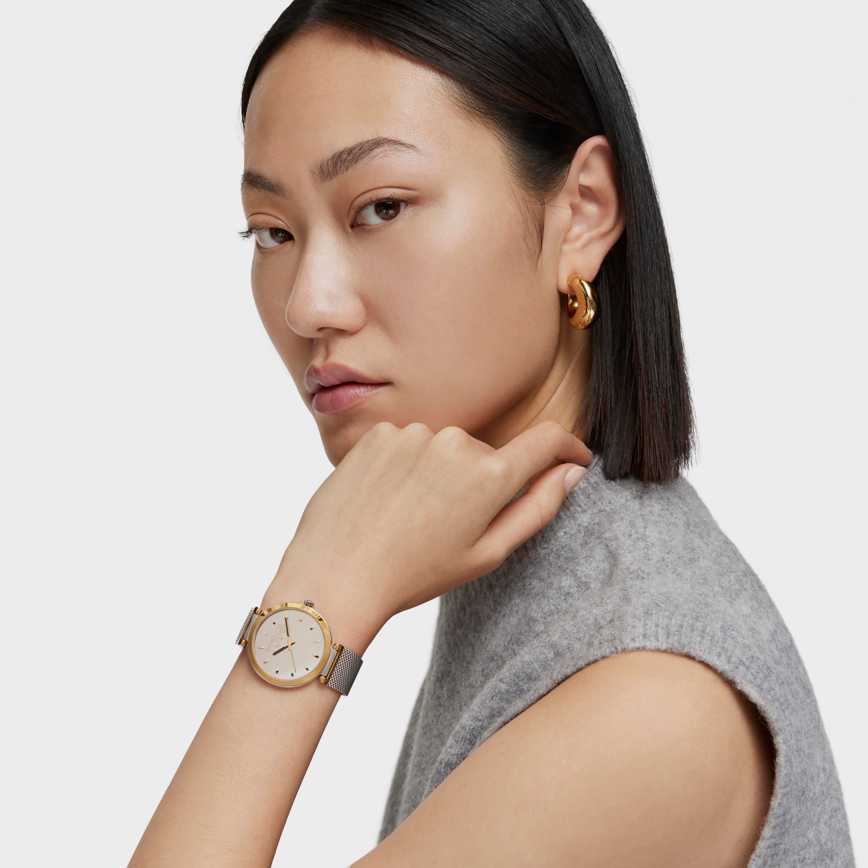 Analog Watch with steel bracelet and aluminum case in gold-colored IPG TOUS S-Mesh Mirror