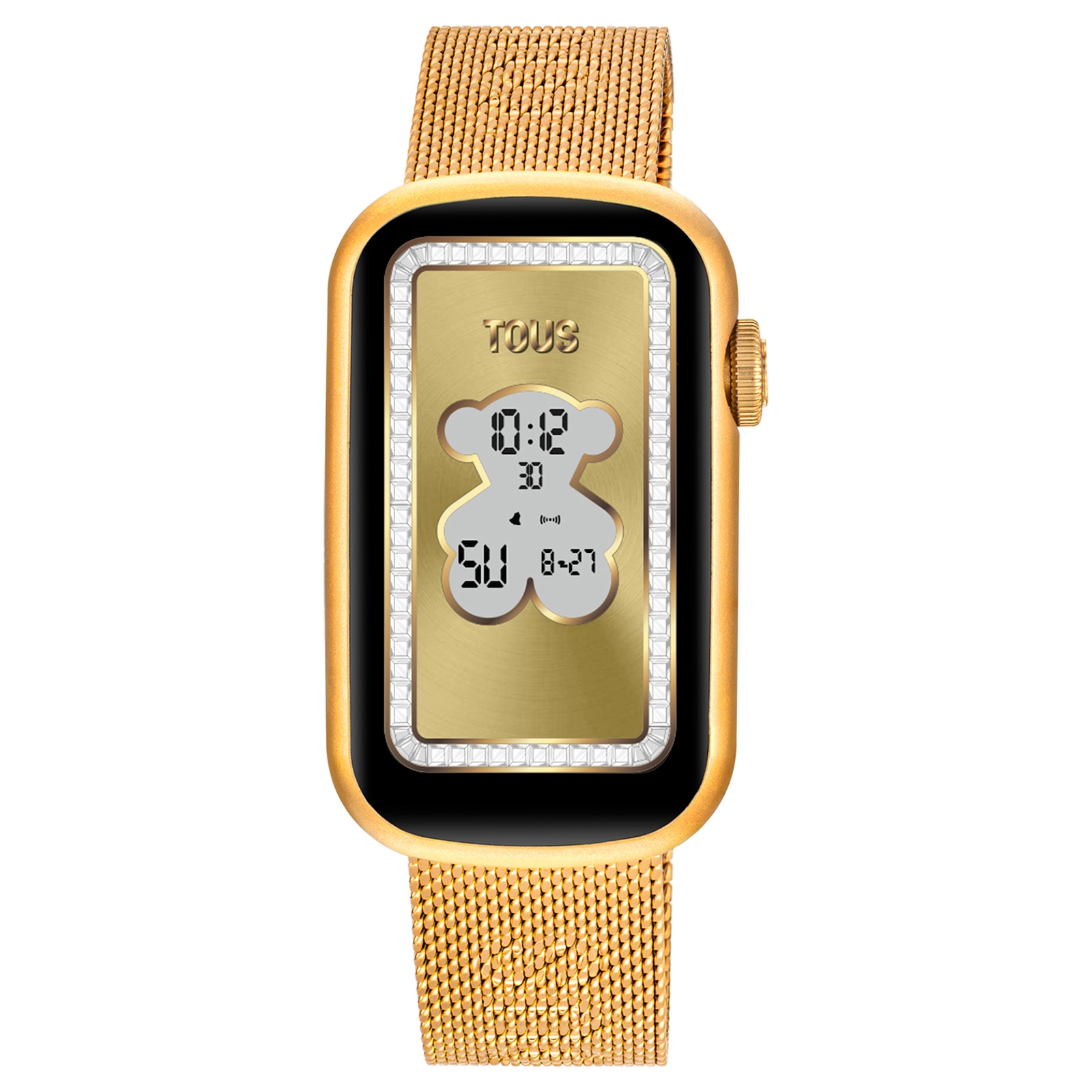 Reloj smartwatch con brazalete acero IPG dorado y caja de aluminio en color IPG dorado TOUS T-Band Mesh