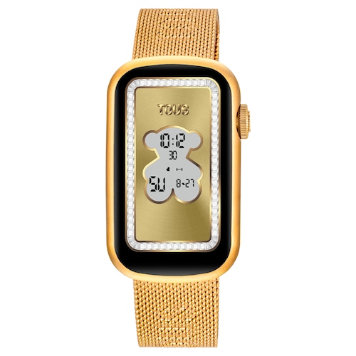 Smartwatch with gold-colored IPG steel bracelet and gold-colored IPG aluminum case TOUS T-Band Mesh