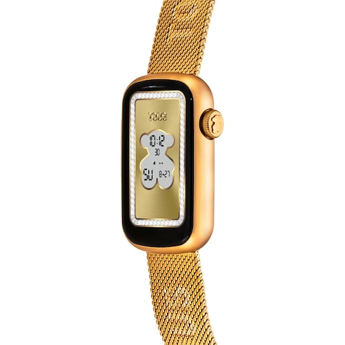 Smartwatch with gold-colored IPG steel bracelet and gold-colored IPG aluminum case TOUS T-Band Mesh