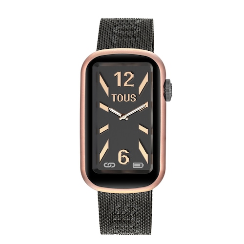 Reloj smartwatch con brazalete de acero IP gris y caja de aluminio en color IPRG rosado TOUS T-Band Mesh
