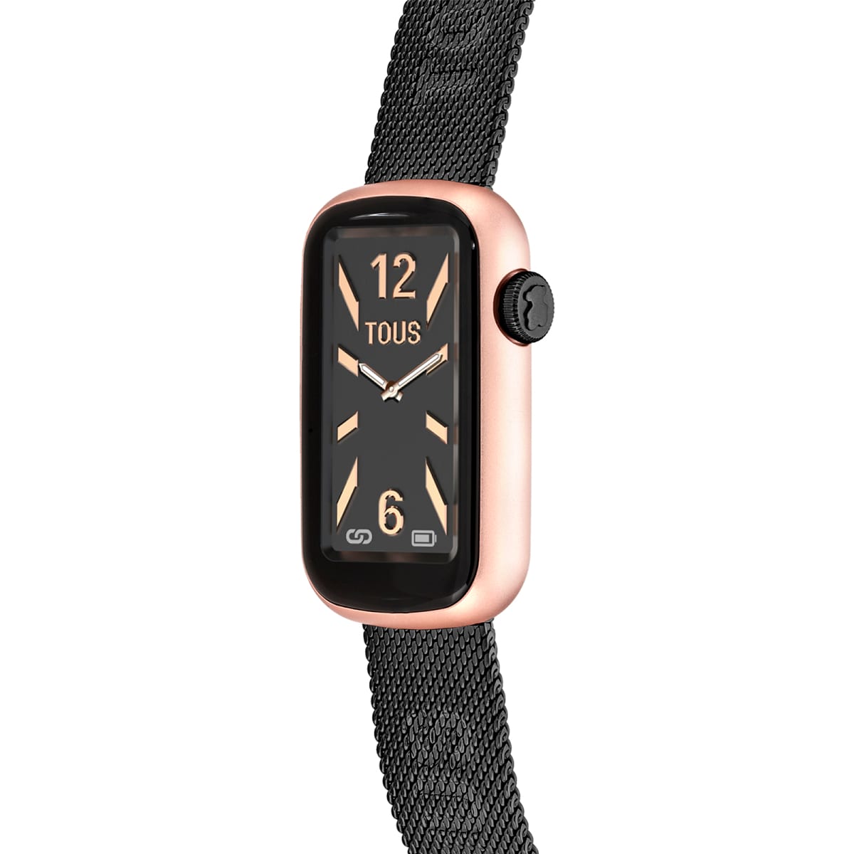 Smartwatch with gray IP steel bracelet and aluminum case in rose-colored IPRG TOUS T-Band Mesh
