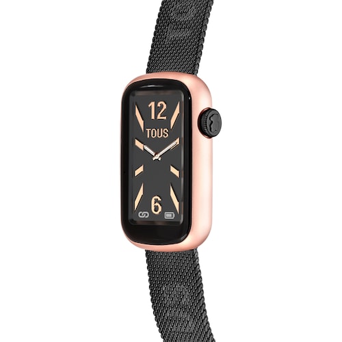 Smartwatch with gray IP steel bracelet and aluminum case in rose-colored IPRG TOUS T-Band Mesh