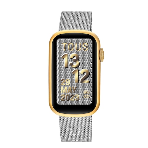 Reloj smartwatch con brazalete de acero y caja de aluminio en color IPG dorado TOUS T-Band Mesh