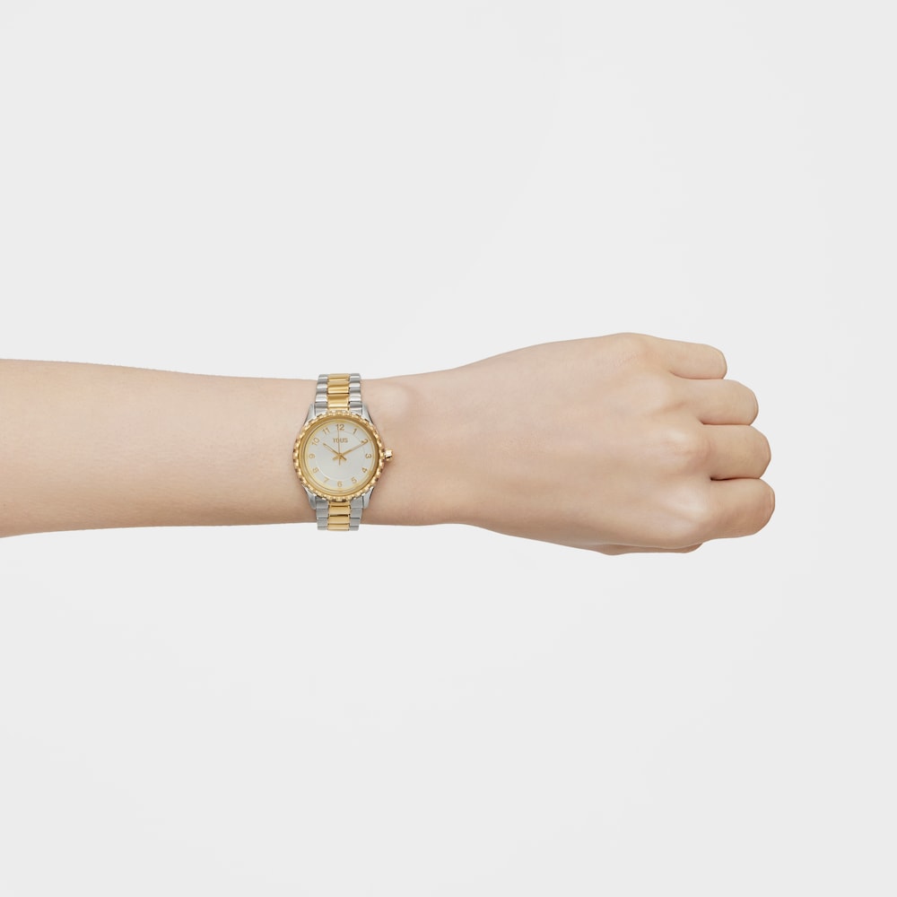 Analog Watch with steel and gold-colored IPG steel bracelet TOUS T-Bear Kdt