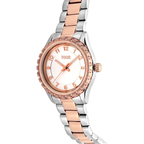 Relógio analógico com bracelete em aço e aço IPRG rosado TOUS T-Bear Kdt