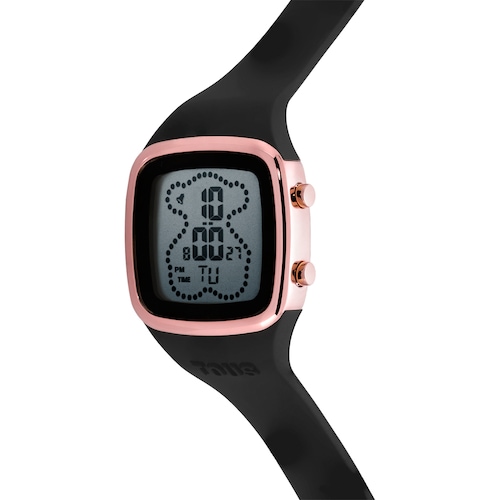 Digital Watch with black silicone strap and rose-colored IPRG steel case TOUS B-Time