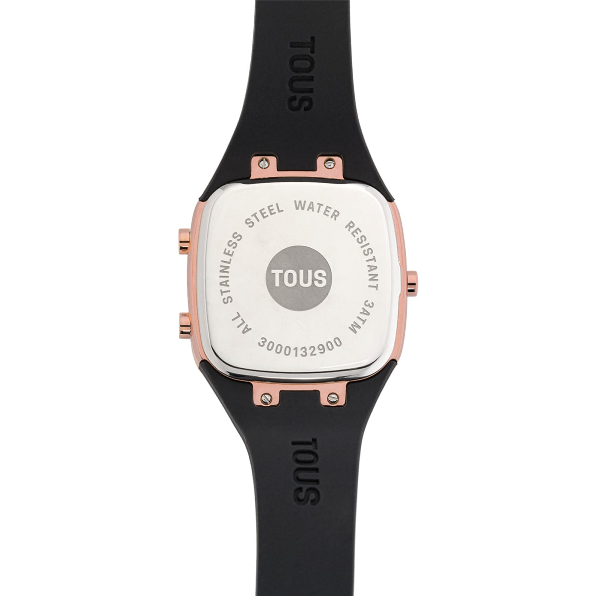 Reloj digital con correa de silicona en color negro y caja de acero IPRG rosado TOUS B-Time