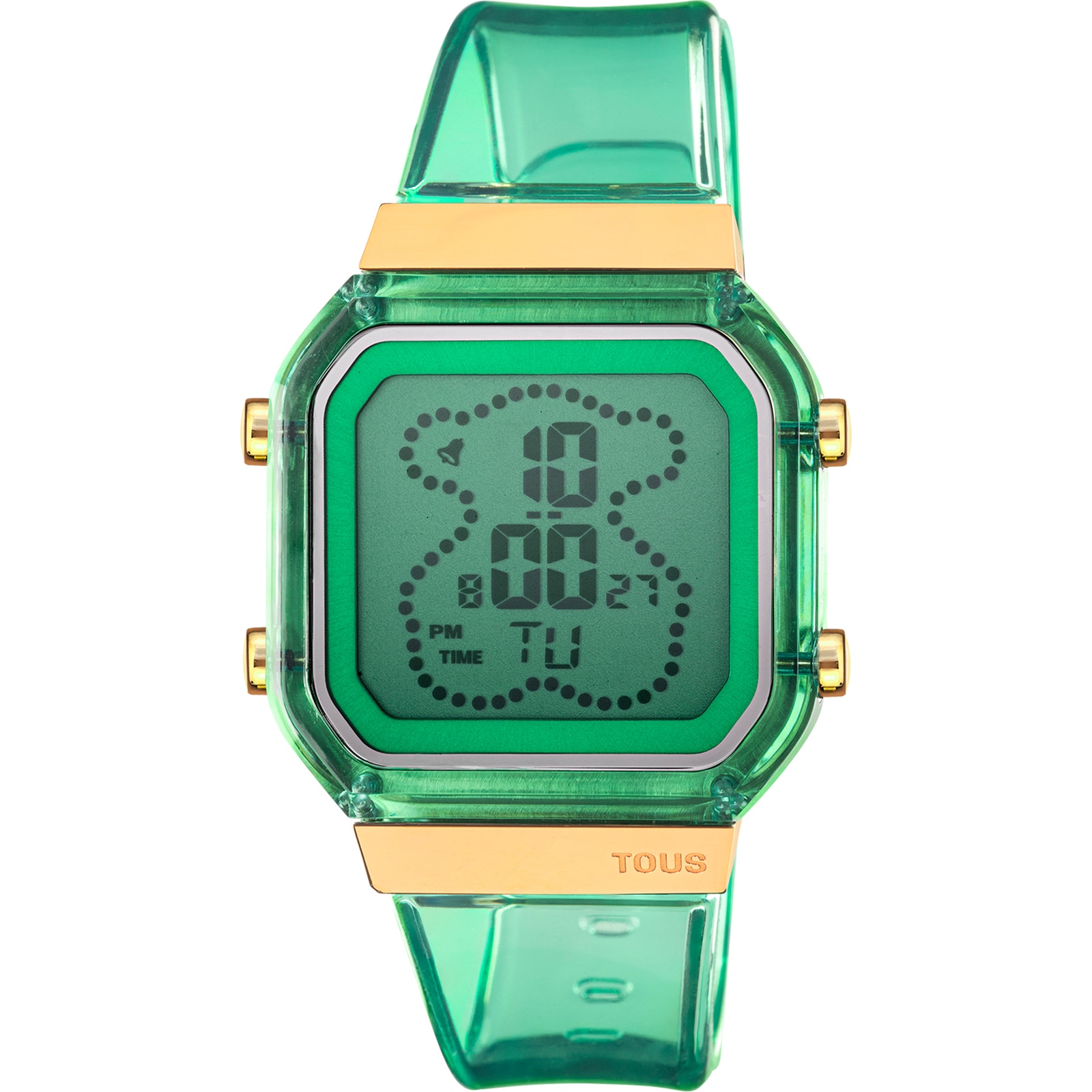 Mint-colored polycarbonate and gold-colored IPG steel digital Watch D-BEAR Fresh