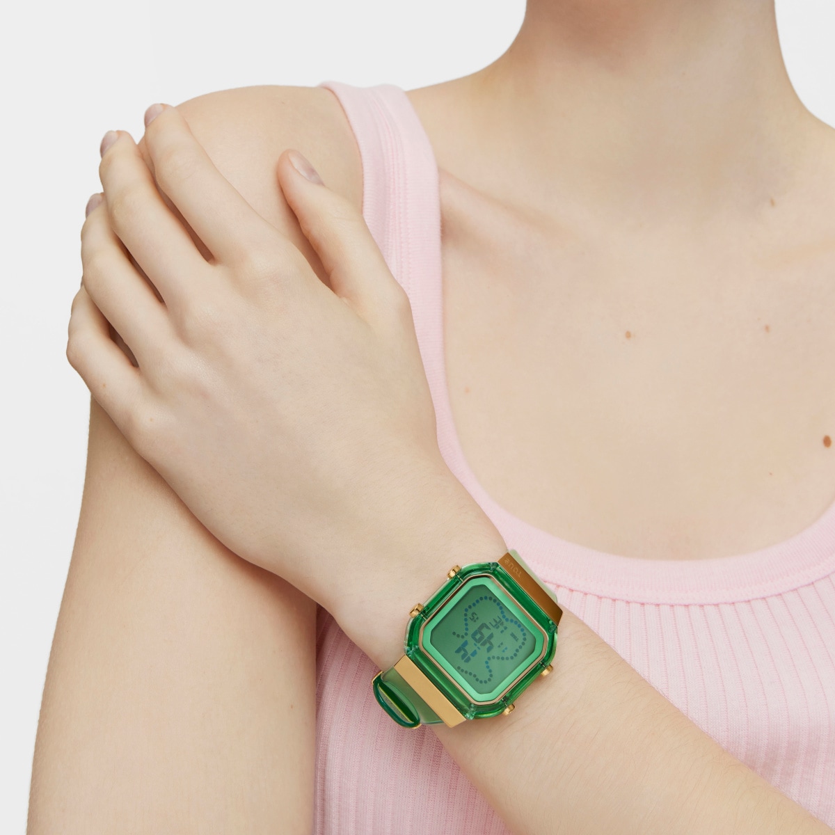 Reloj digital de policarbonato menta y acero IPG dorado D-BEAR Fresh