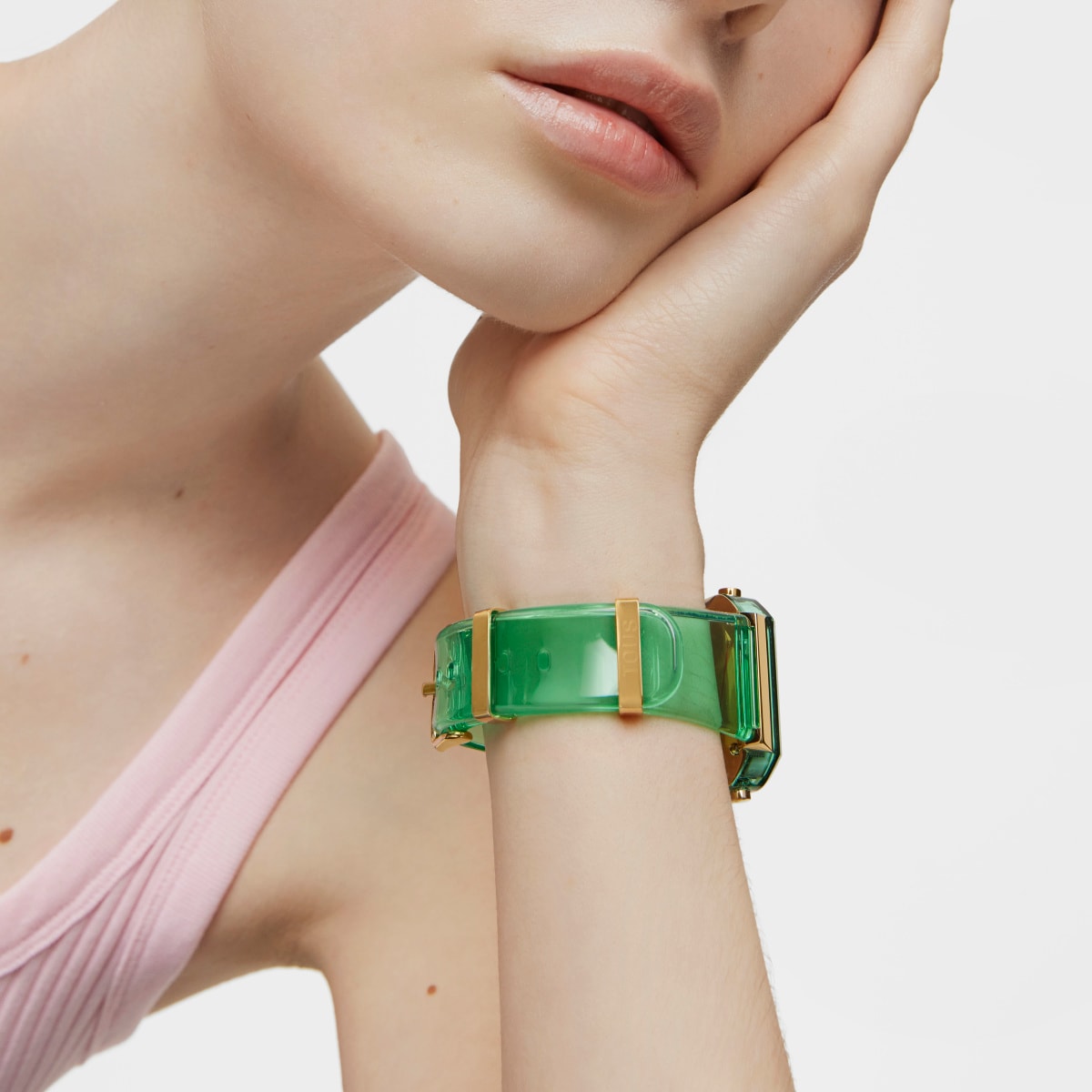 Reloj digital de policarbonato menta y acero IPG dorado D-BEAR Fresh