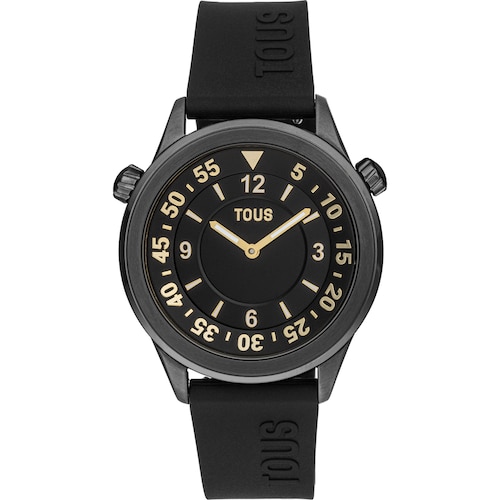 Reloj analógico con correa de silicona negra y caja de acero IP gris TOUS Now