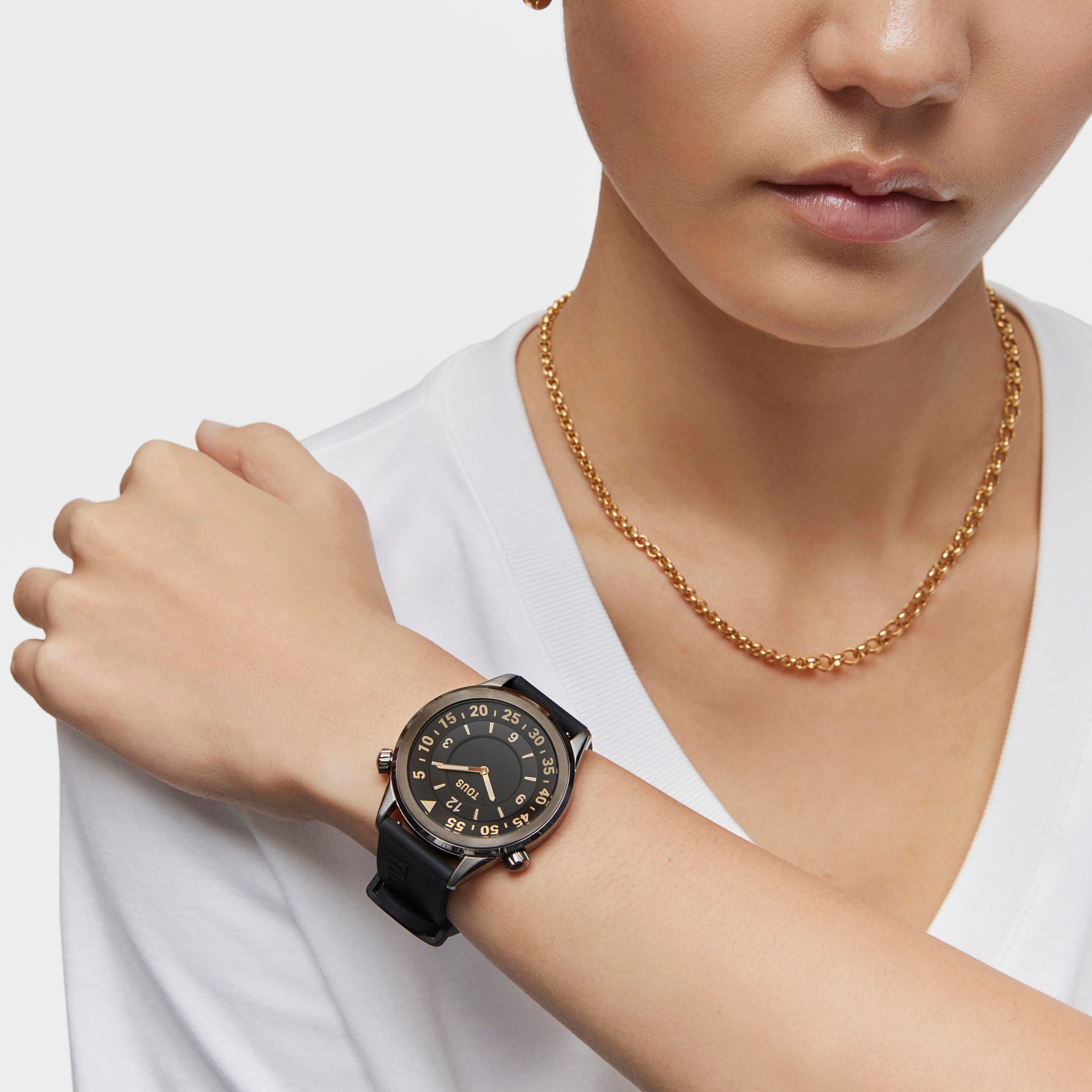 Analog Watch with black silicone strap and gray IP steel case TOUS Now