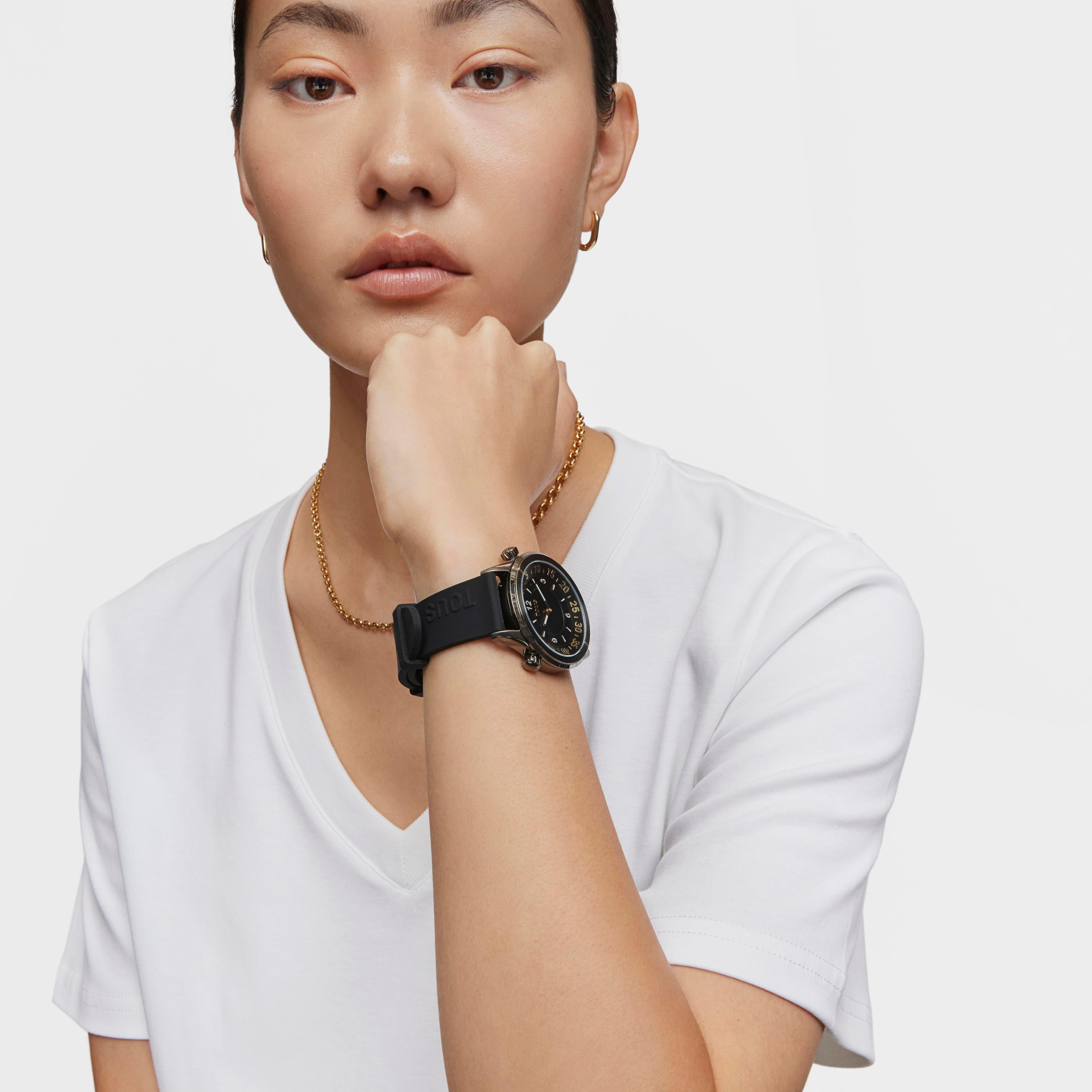 Analog Watch with black silicone strap and gray IP steel case TOUS Now