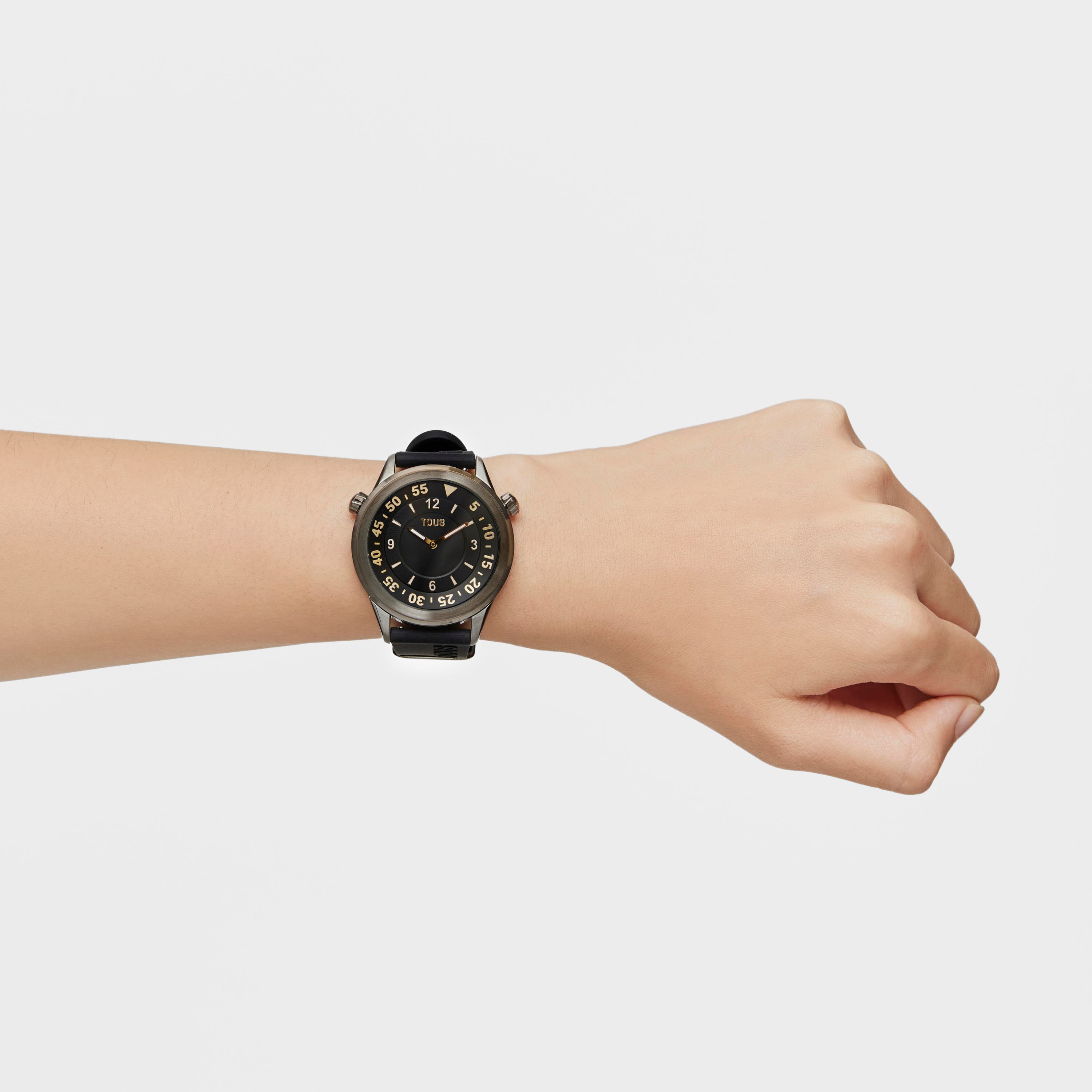 Analog Watch with black silicone strap and gray IP steel case TOUS Now