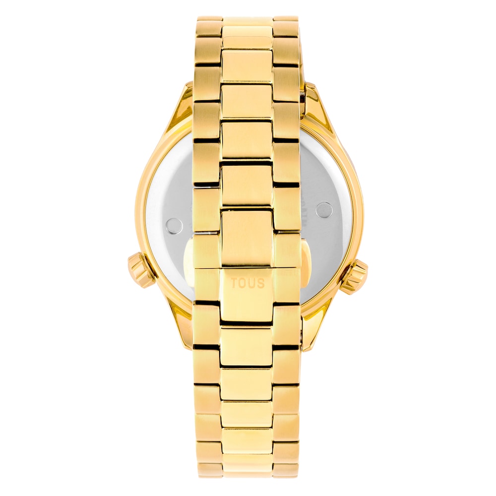 Analog watch with gold-colored IPG steel bracelet and black face TOUS Now