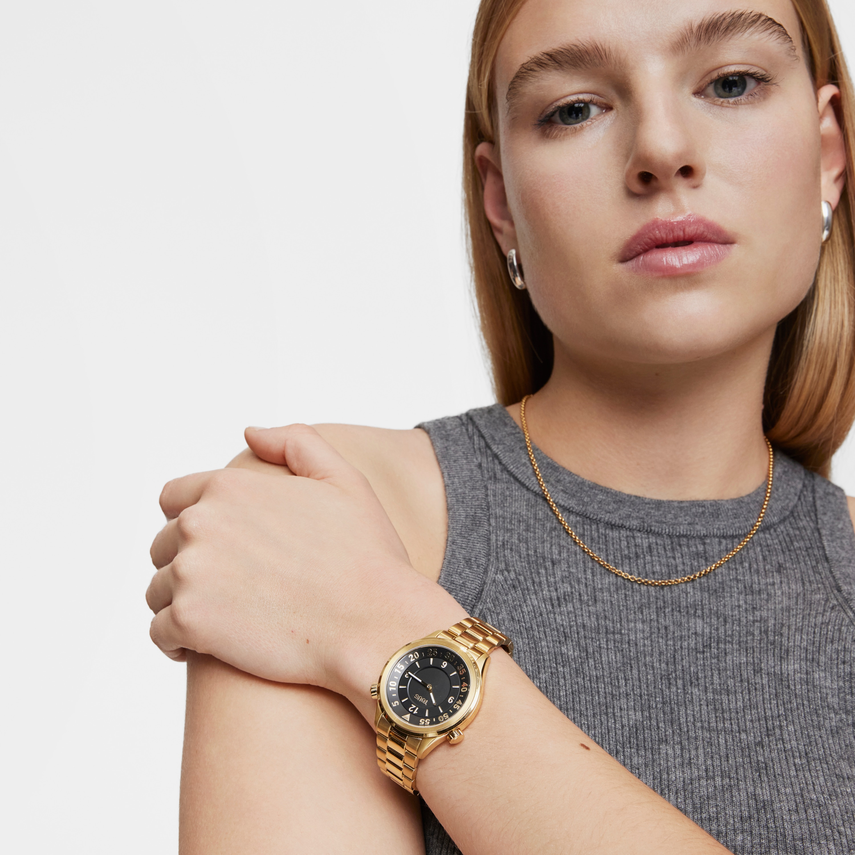 Analog watch with gold-colored IPG steel bracelet and face TOUS Now