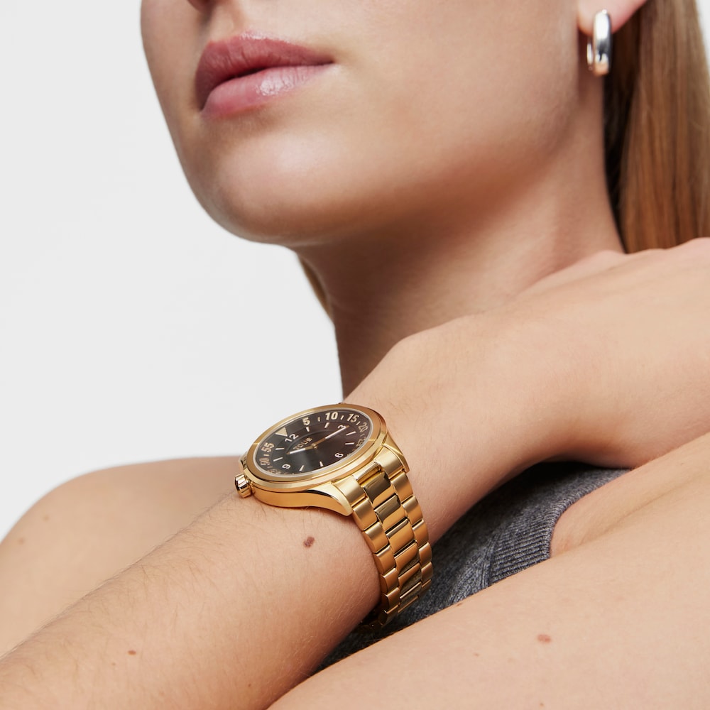 Analog watch with gold-colored IPG steel bracelet and black face TOUS Now