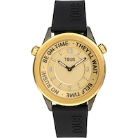 Reloj analógico con correa de silicona negra y caja de acero IPG dorado TOUS Now