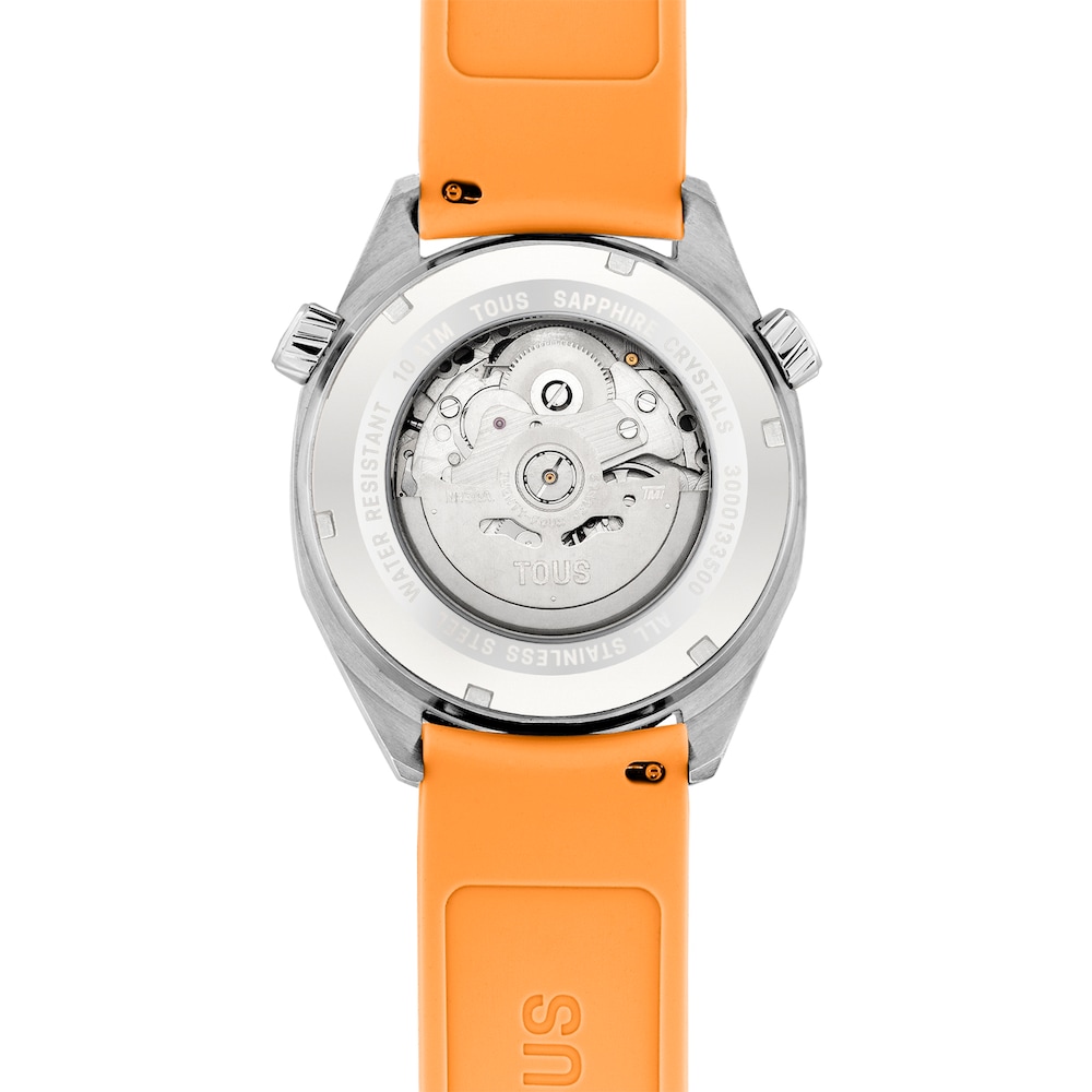 gmt automatic Watch with salmon-colored silicone strap, steel case and mother-of-pearl face TOUS Now