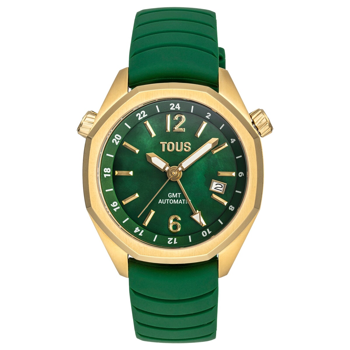 Tous - Reloj Gmt Automático Con Correa De Silicona Verde, Caja De Acero Ipg Dorado Y Esfera De Nácar Tous Now - Único