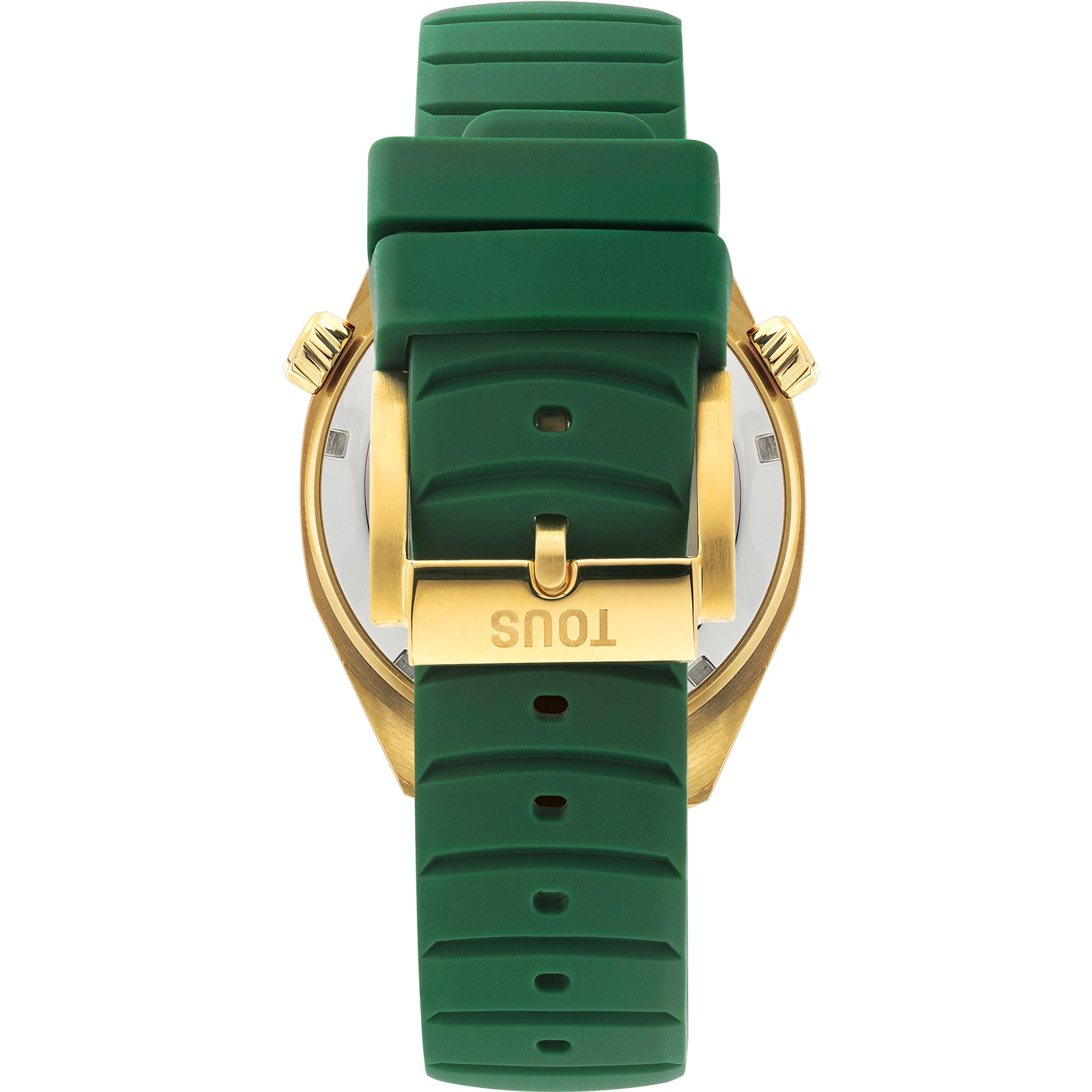 Reloj gmt automático con correa de silicona verde, caja de acero IPG dorado y esfera de nácar TOUS Now
