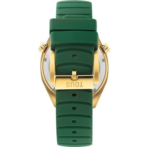 gmt automatic Watch with green silicone strap, gold-colored IPG steel case and mother-of-pearl face TOUS Now