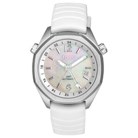 Reloj gmt automático con correa de silicona blanca, caja de acero y esfera de nácar TOUS Now