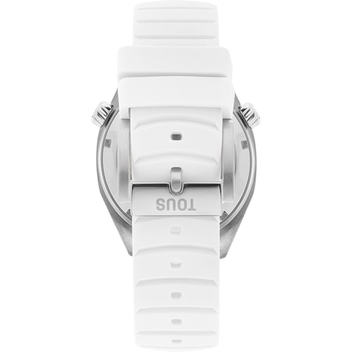 Reloj gmt automático con correa de silicona blanca, caja de acero y esfera de nácar TOUS Now