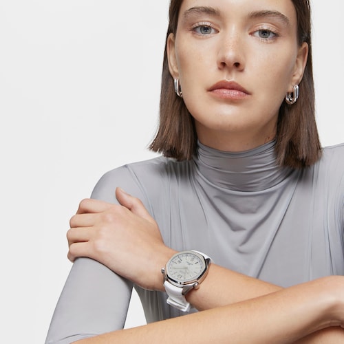 Reloj gmt automático con correa de silicona blanca, caja de acero y esfera de nácar TOUS Now