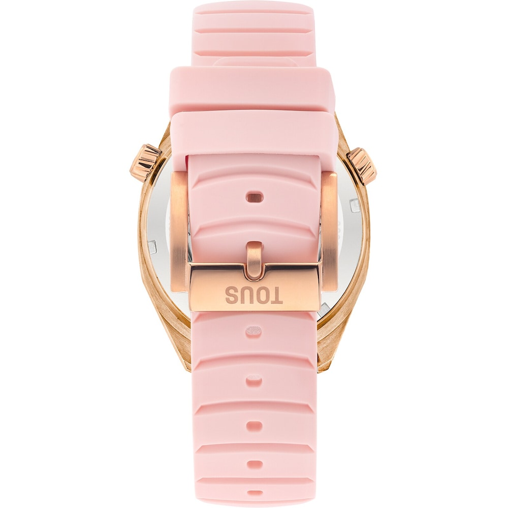 Reloj gmt autom&aacute;tico con correa de silicona rosa, caja de acero IPRG rosa y esfera de n&aacute;car TOUS Now
