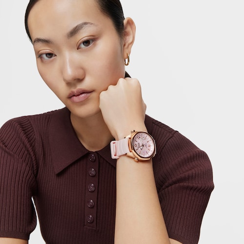 gmt automatic Watch with pink silicone strap, rose-colored IPRG steel case and mother-of-pearl face TOUS Now