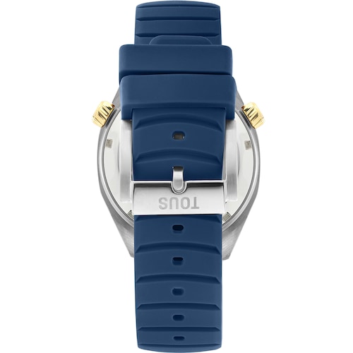 Reloj gmt automático con correa de silicona azul marino, caja de acero IPG dorado y esfera de nácar TOUS Now