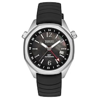 Reloj gmt automático con correa de silicona negra, caja de acero y esfera de nácar TOUS Now