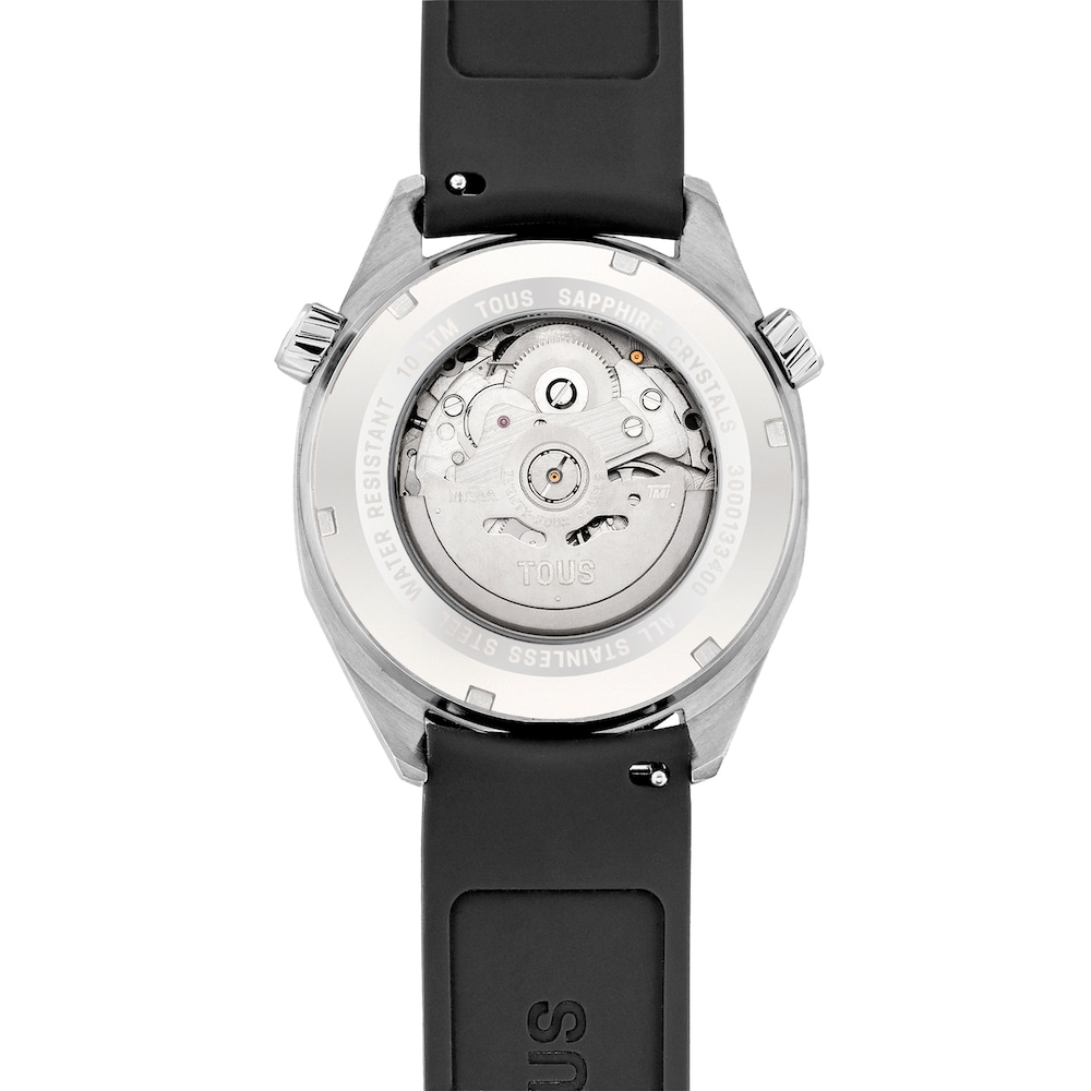 Reloj gmt automático con correa de silicona negra, caja de acero y esfera de nácar TOUS Now image number 2