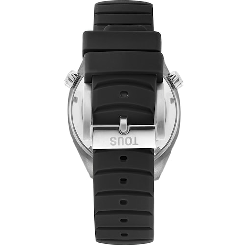 Reloj gmt automático con correa de silicona negra, caja de acero y esfera de nácar TOUS Now