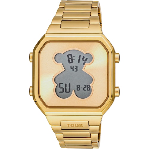 Reloj digital con brazalete de acero IPG dorado D-BEAR