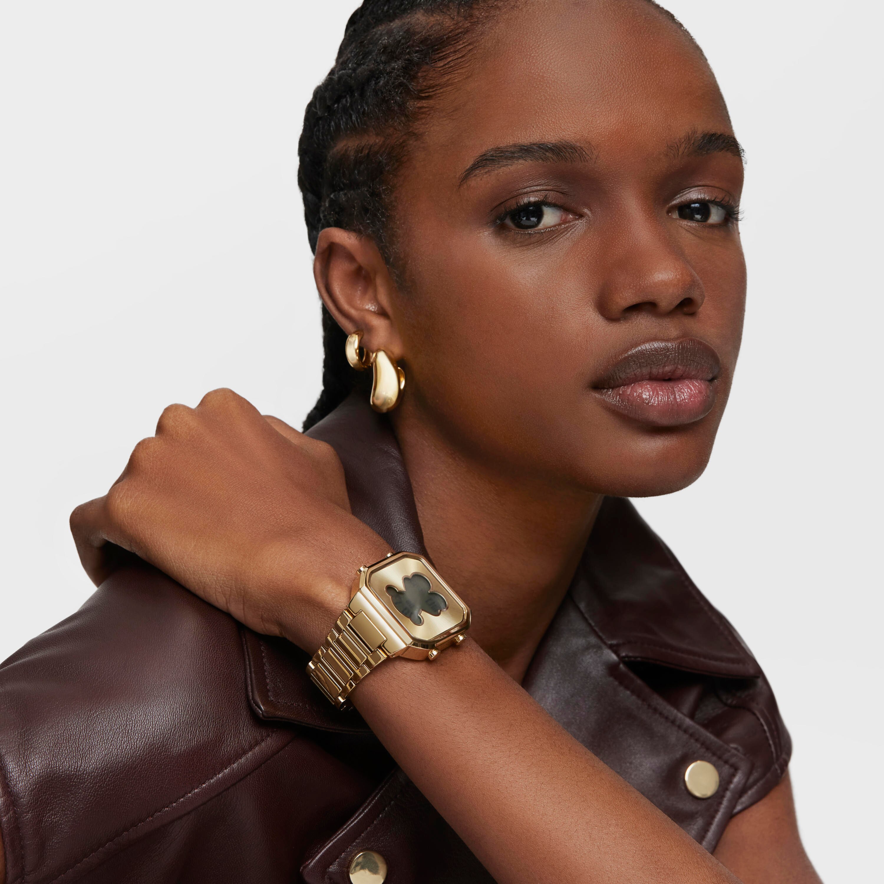 D-BEAR digital watch with gold-colored IPG steel bracelet | TOUS