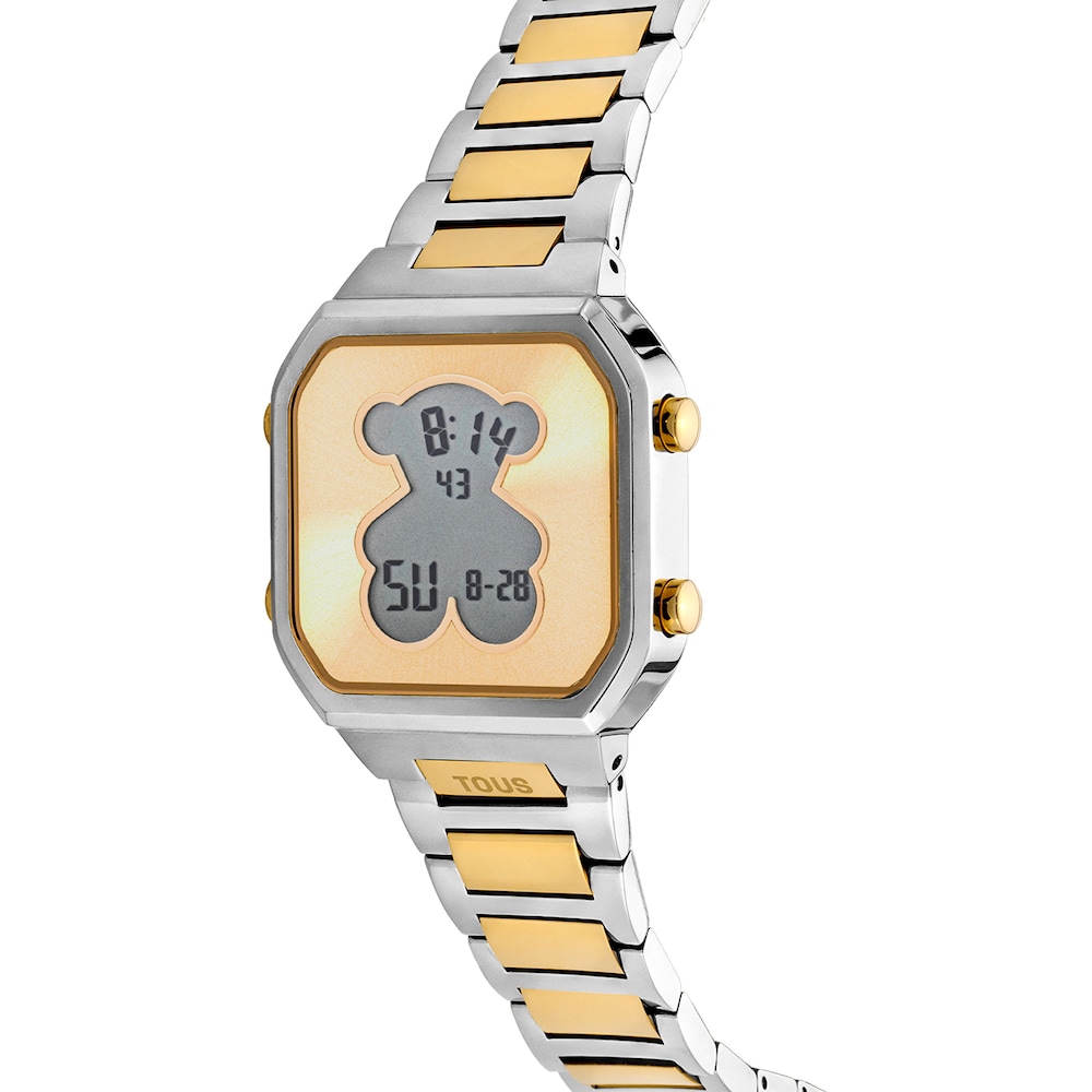 Reloj digital con brazalete de acero SS y acero IPG dorado D-BEAR image number 1