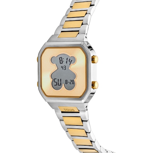 Reloj digital con brazalete de acero SS y acero IPG dorado D-BEAR