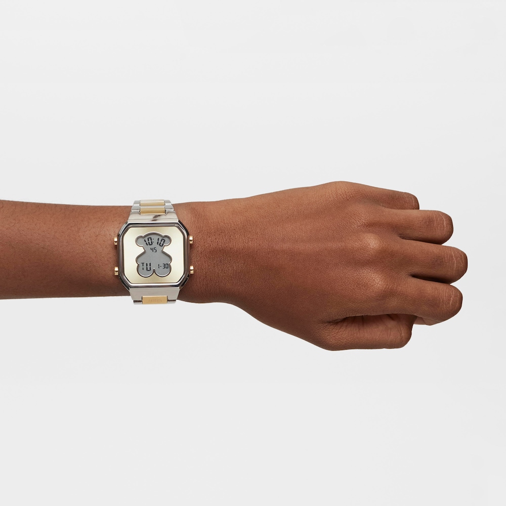 Digit&aacute;ln&iacute; hodinky s&nbsp;n&aacute;ramkem z&nbsp;nerezov&eacute; oceli a oceli IPG ve zlat&eacute; barvě D-BEAR