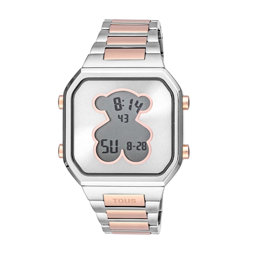 Reloj digital con brazalete de acero SS y acero IPRG rosado D-BEAR