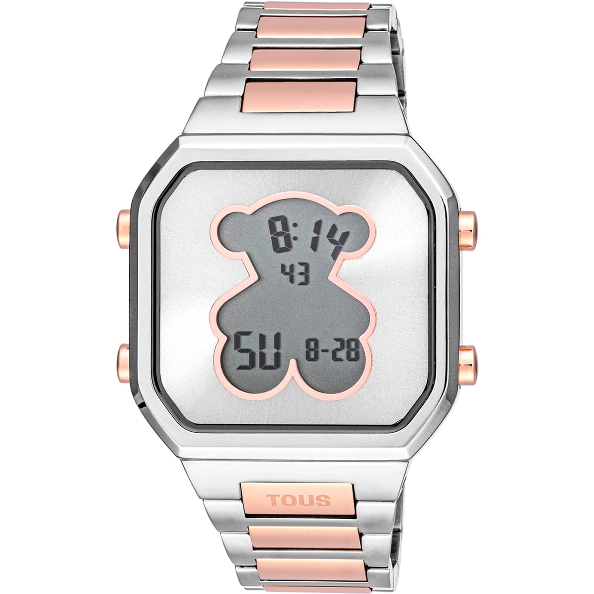 Reloj digital con brazalete de acero SS y acero IPRG rosado D-BEAR
