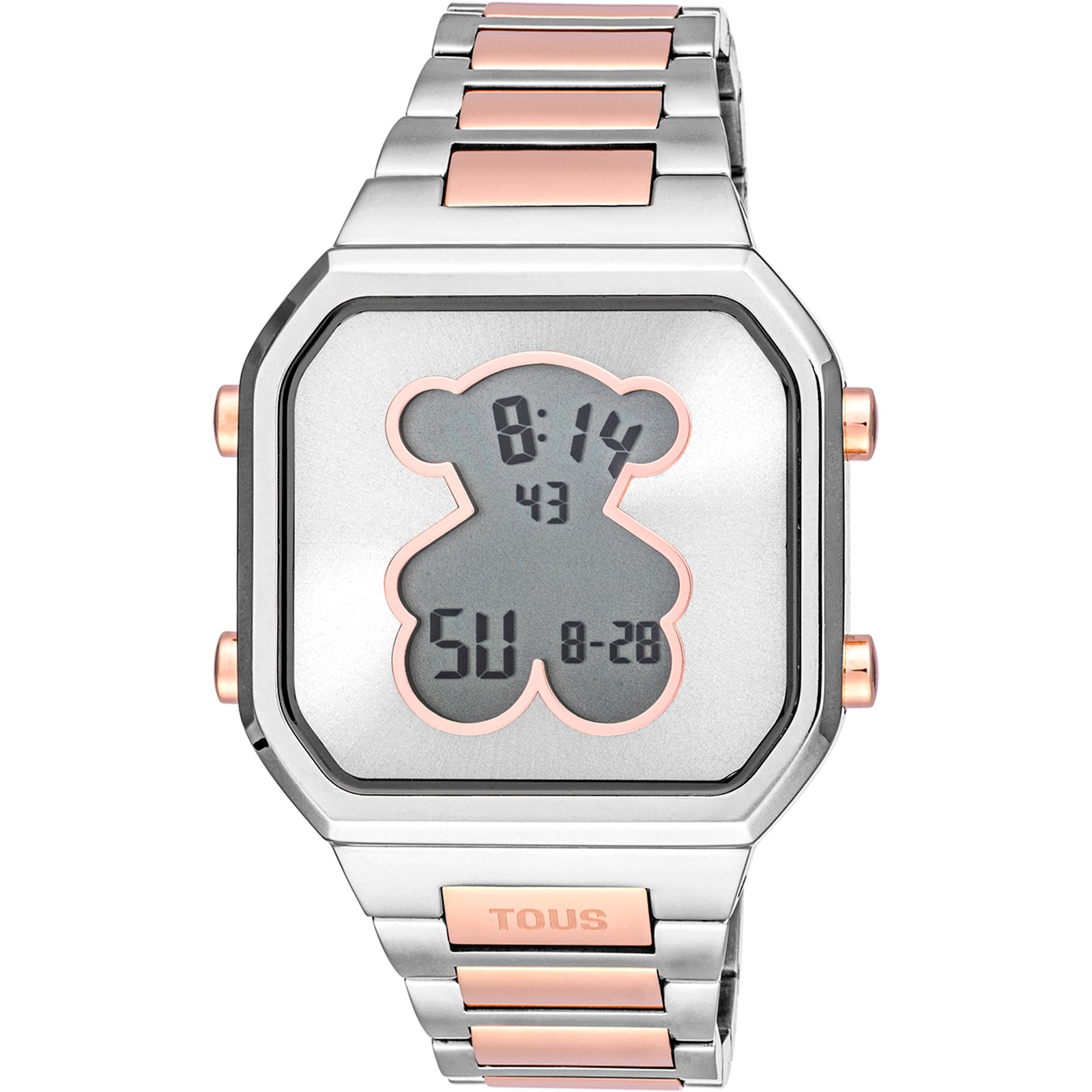 Reloj digital con brazalete de acero SS y acero IPRG rosado D-BEAR